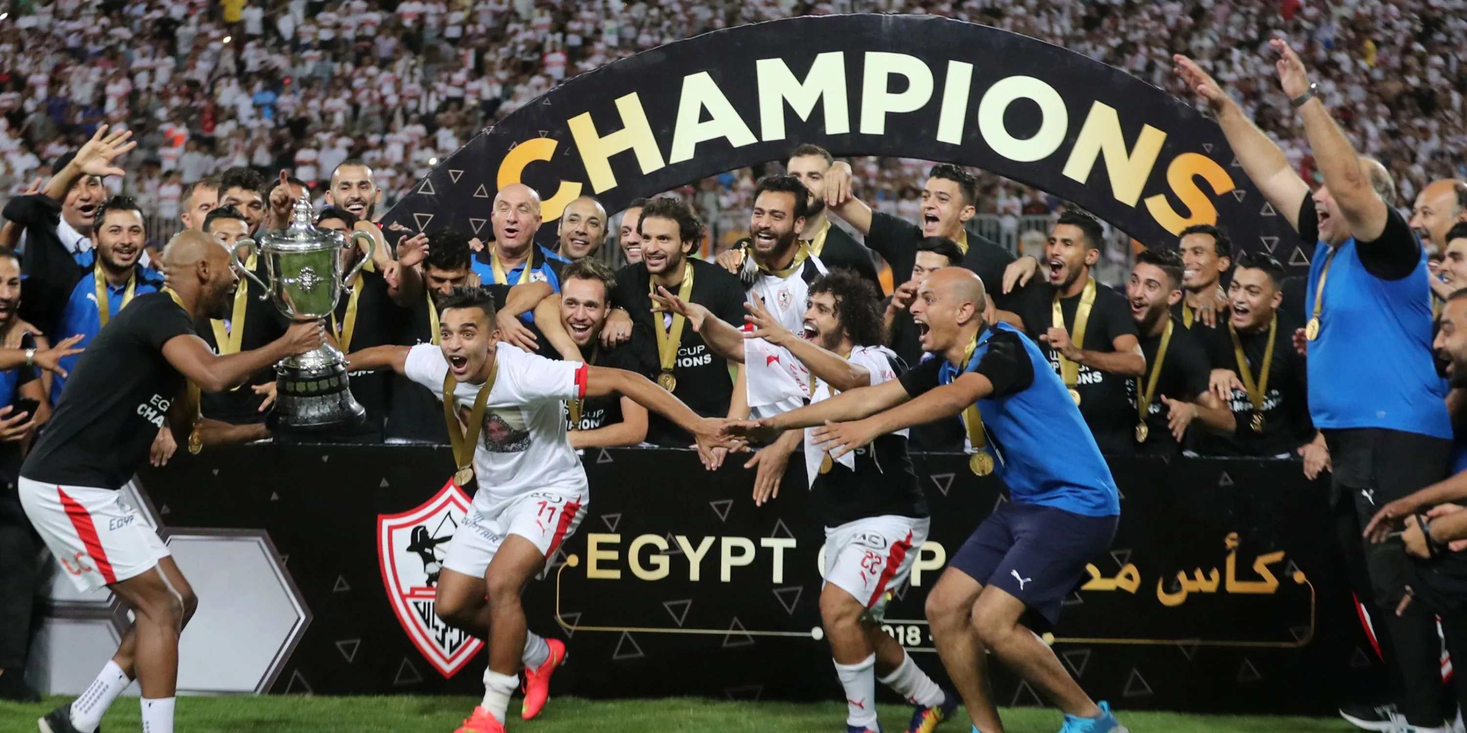 Các cầu thủ Zamalek ăn mừng bàn thắng trong một trận đấu tại giải VĐQG Ai Cập