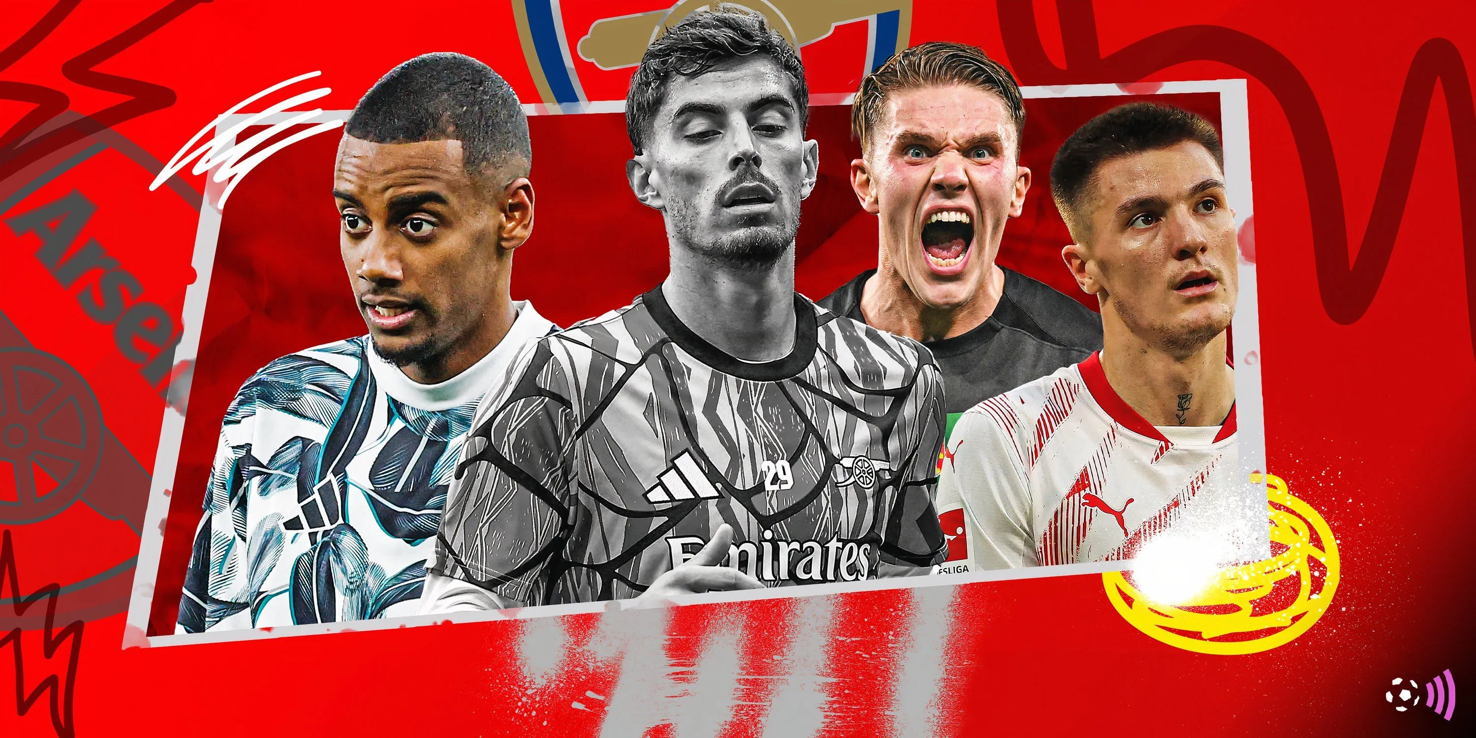Ảnh minh họa các mục tiêu tấn công tiềm năng của Arsenal Sesko, Isak, Gyokeres và Havertz