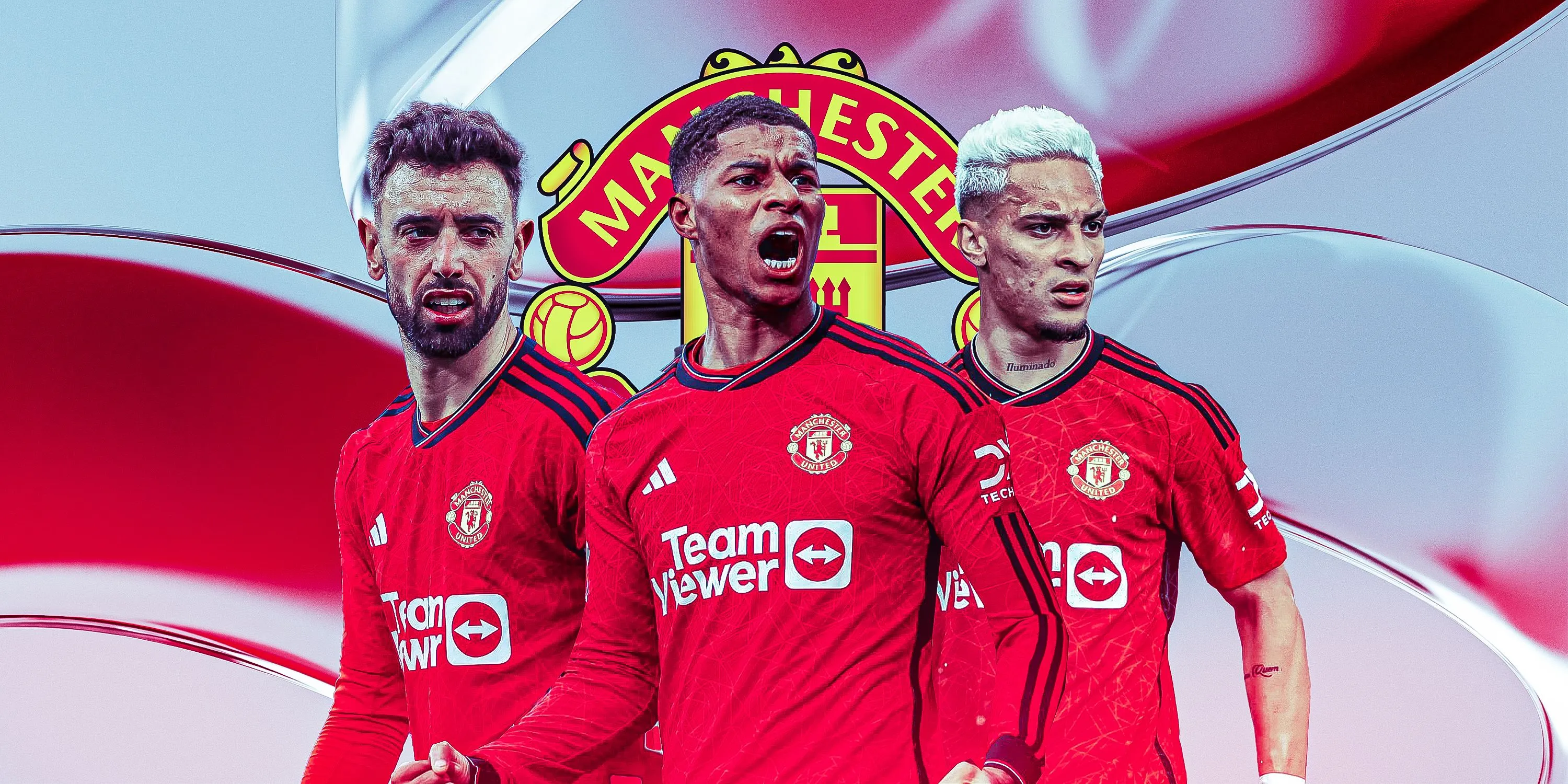 Hình ảnh đội hình Manchester United gồm Bruno Fernandes, Marcus Rashford và Antony