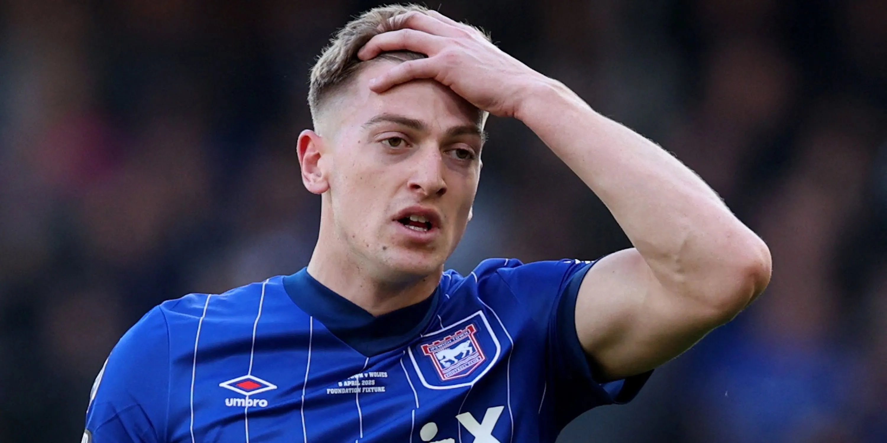 Tiền đạo Liam Delap của Ipswich Town thể hiện cảm xúc sau trận đấu