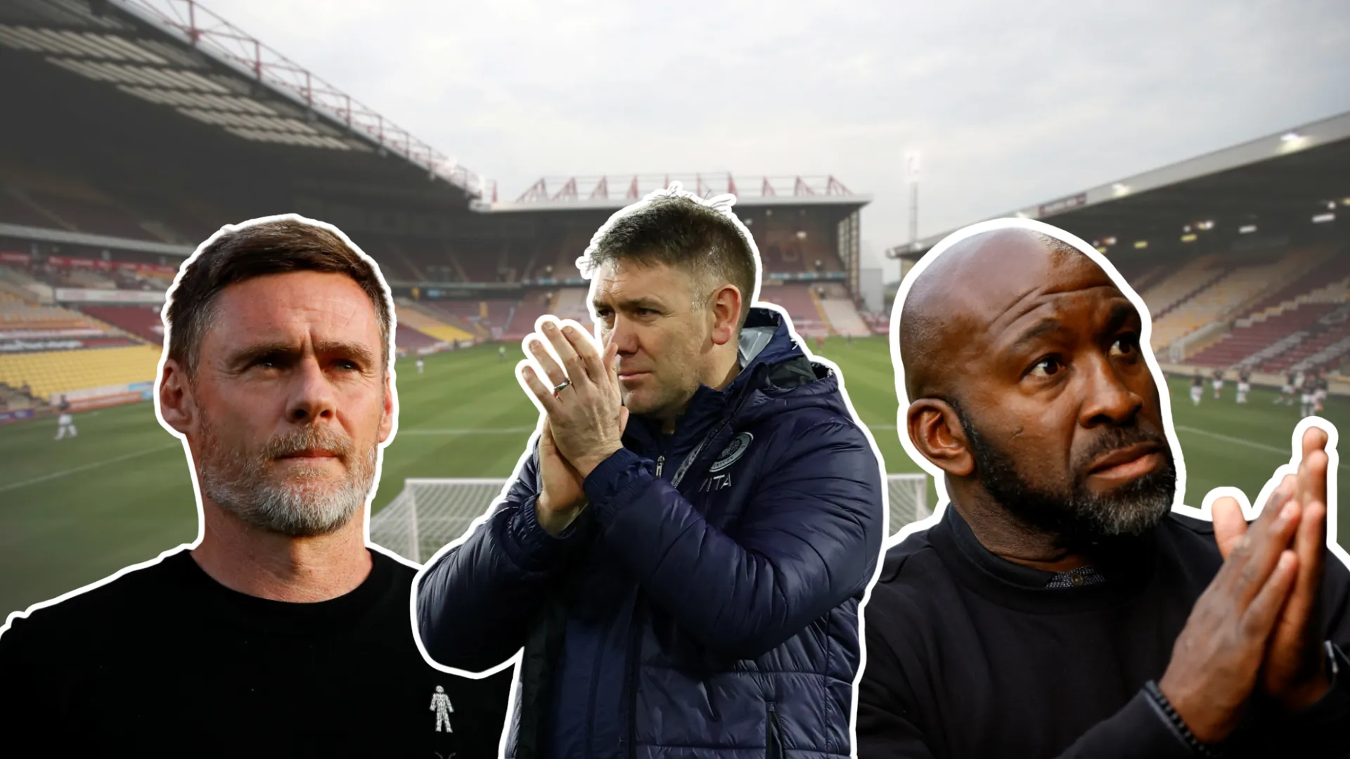 Graham Alexander (HLV Bradford), Dave Challinor (HLV Stockport) và Darren Moore (HLV khác), những người liên quan đến hành trình thăng hạng và cạnh tranh tại League One