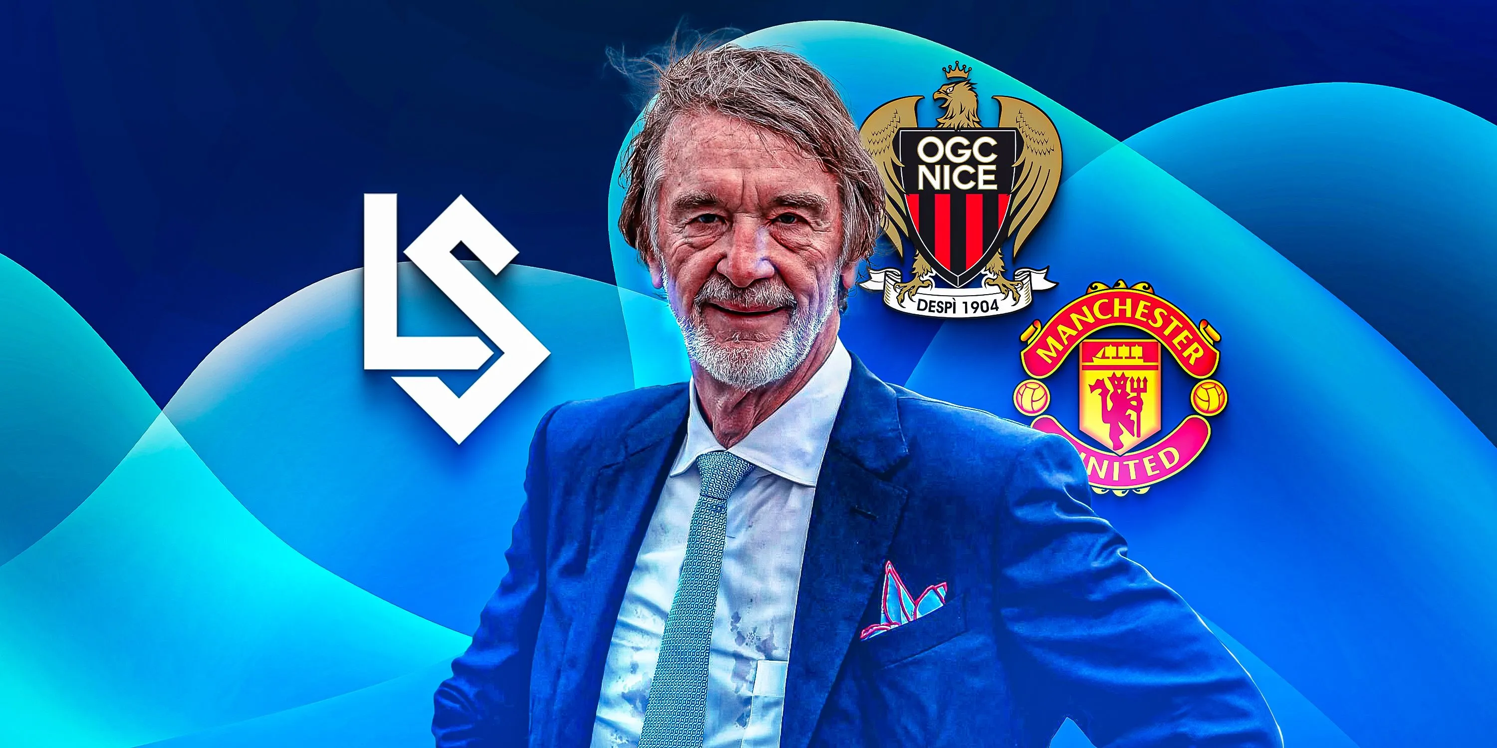 Sir Jim Ratcliffe, chủ sở hữu tập đoàn INEOS, với hình ảnh các câu lạc bộ bóng đá do ông đồng sở hữu, bao gồm Manchester United và OGC Nice.