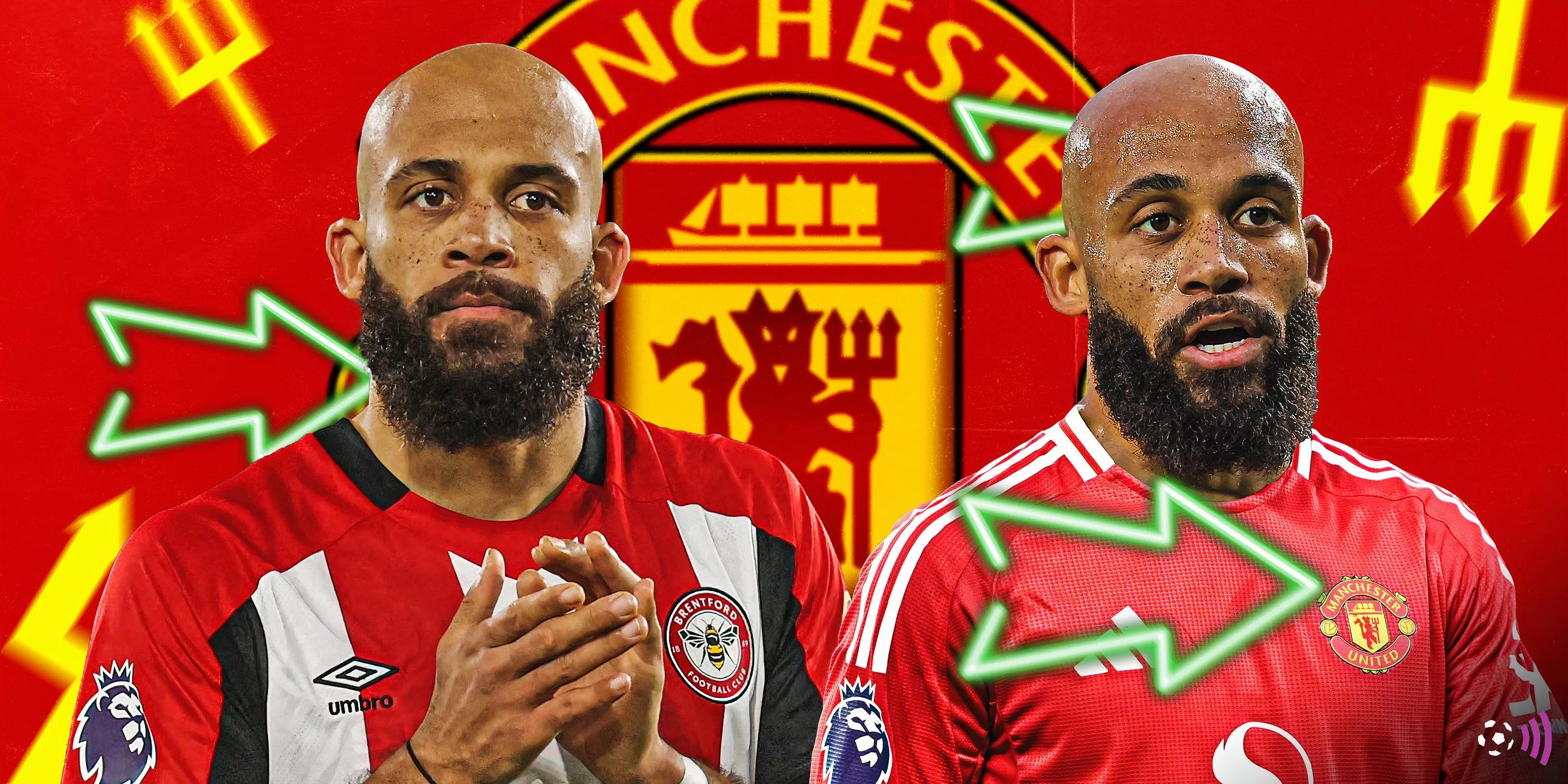 Bryan Mbeumo trong màu áo Brentford, cầu thủ được liên hệ chuyển đến Manchester United