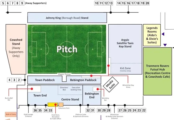 Sơ đồ bố trí các khu vực sân Prenton Park