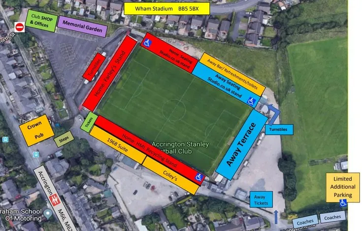 Sơ đồ bố trí chỗ ngồi của sân vận động Wham Stadium (Crown Ground) của Accrington Stanley