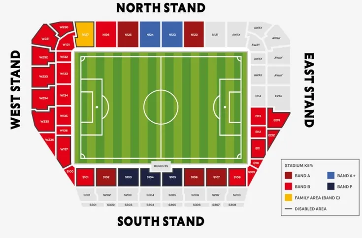 Sơ đồ bố trí chỗ ngồi và các khán đài tại sân Gtech Community Stadium