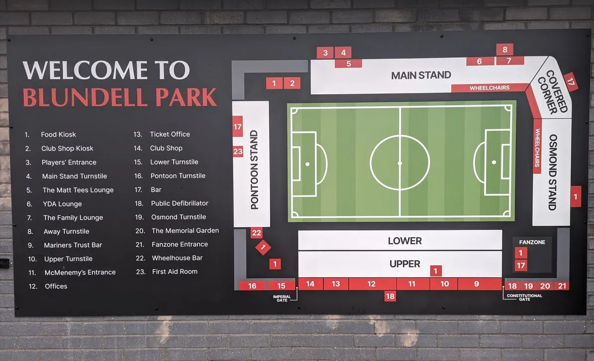 Sơ đồ bố trí chỗ ngồi và các khán đài tại sân vận động Blundell Park