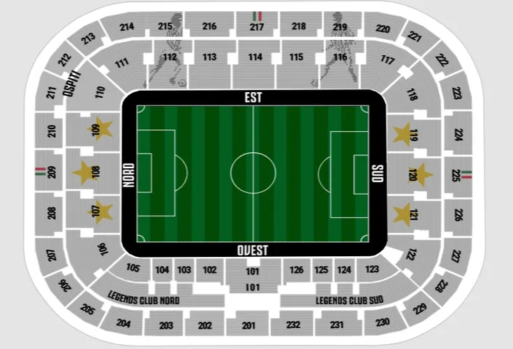 Sơ đồ chi tiết các khu vực chỗ ngồi tại Allianz Stadium, sân nhà của Juventus