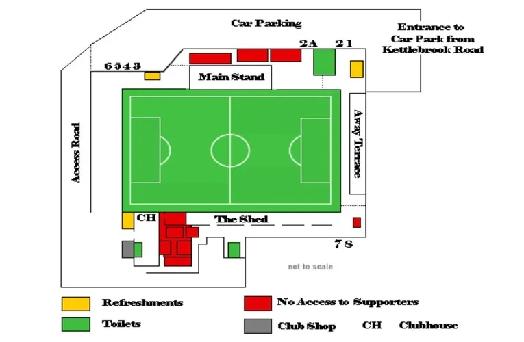 Sơ đồ chi tiết các khu vực khán đài tại sân The Lamb Ground Tamworth