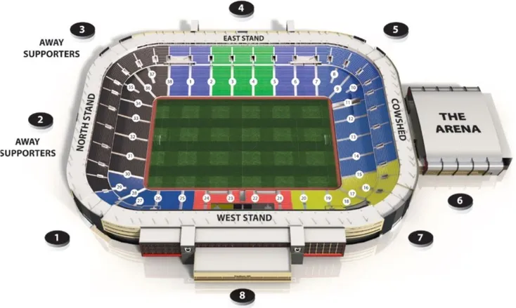 sơ đồ chỗ ngồi chi tiết của Stadium MK, các khu vực khán đài và lối đi
