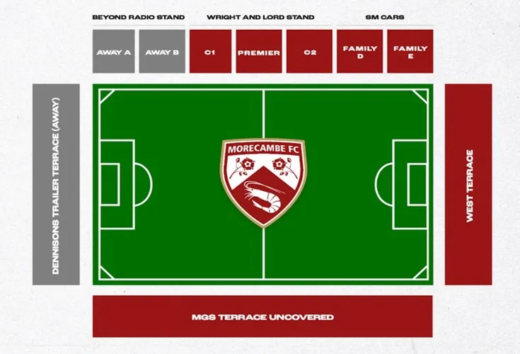 Sơ đồ chỗ ngồi chi tiết tại Sân vận động Mazuma Mobile của Morecambe FC.