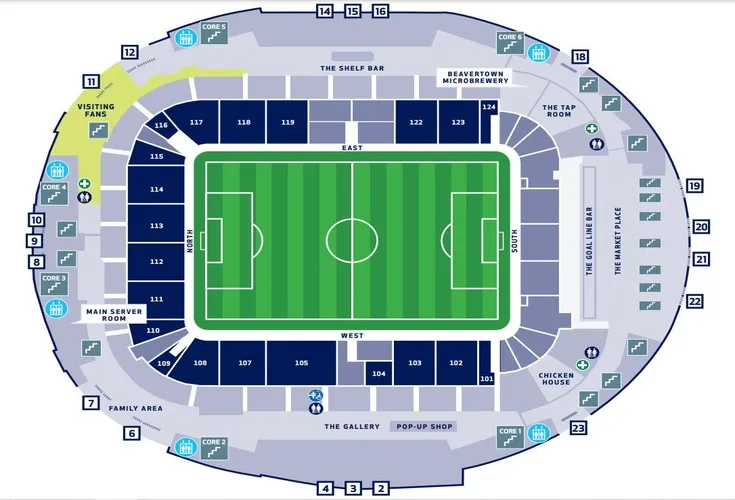 Sơ đồ chỗ ngồi chi tiết tại sân vận động Tottenham Hotspur, giúp khán giả dễ dàng định vị vị trí