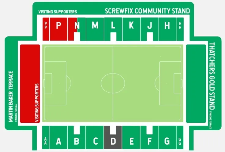 Sơ đồ chỗ ngồi sân vận động Huish Park của Yeovil Town FC