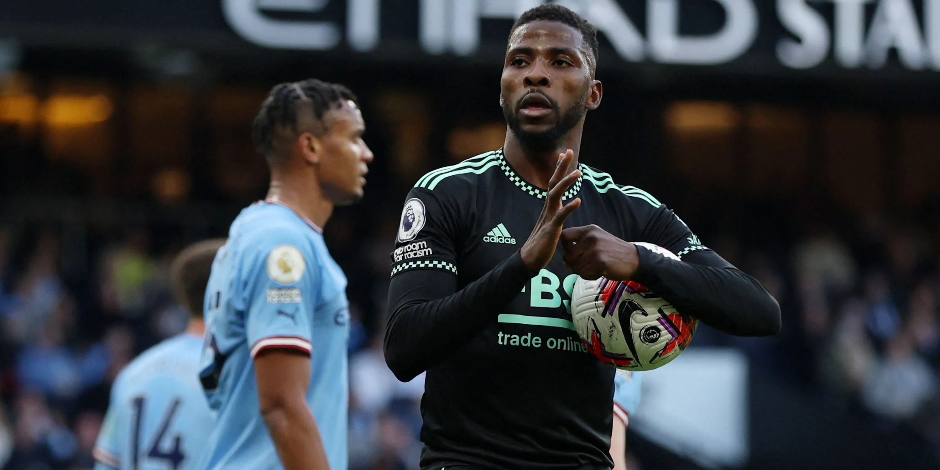 Kelechi Iheanacho ăn mừng bàn thắng trong màu áo Leicester City dưới thời HLV Brendan Rodgers
