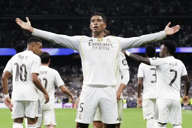 Jude Bellingham ăn mừng bàn thắng cho Real Madrid, từng ghi bàn quyết định tại Champions League