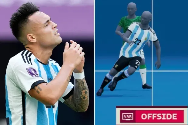 Lautaro Martinez bị xác định việt vị bởi công nghệ SAOT khi tranh chấp bàn thắng ở World Cup 2022