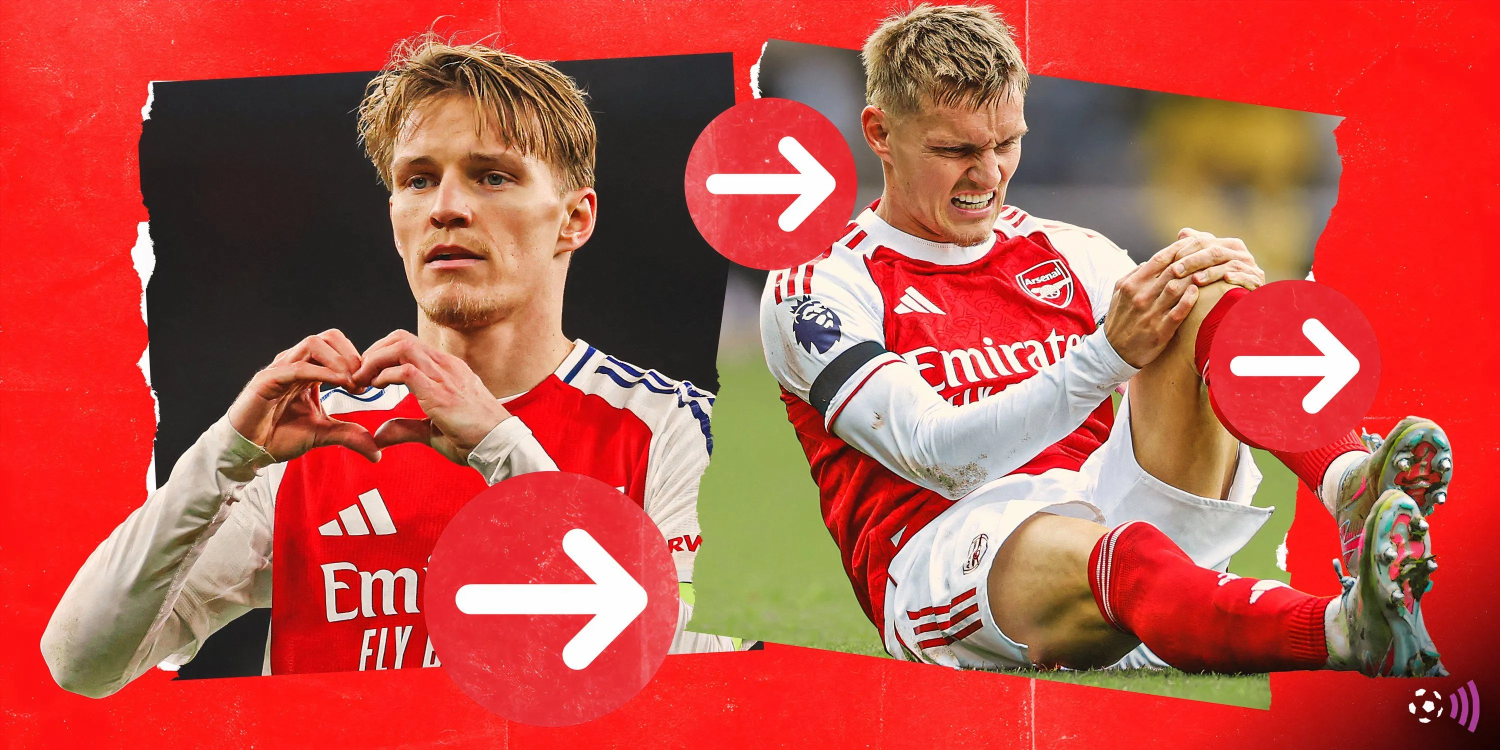 Martin Odegaard của Arsenal trong một tình huống chấn thương