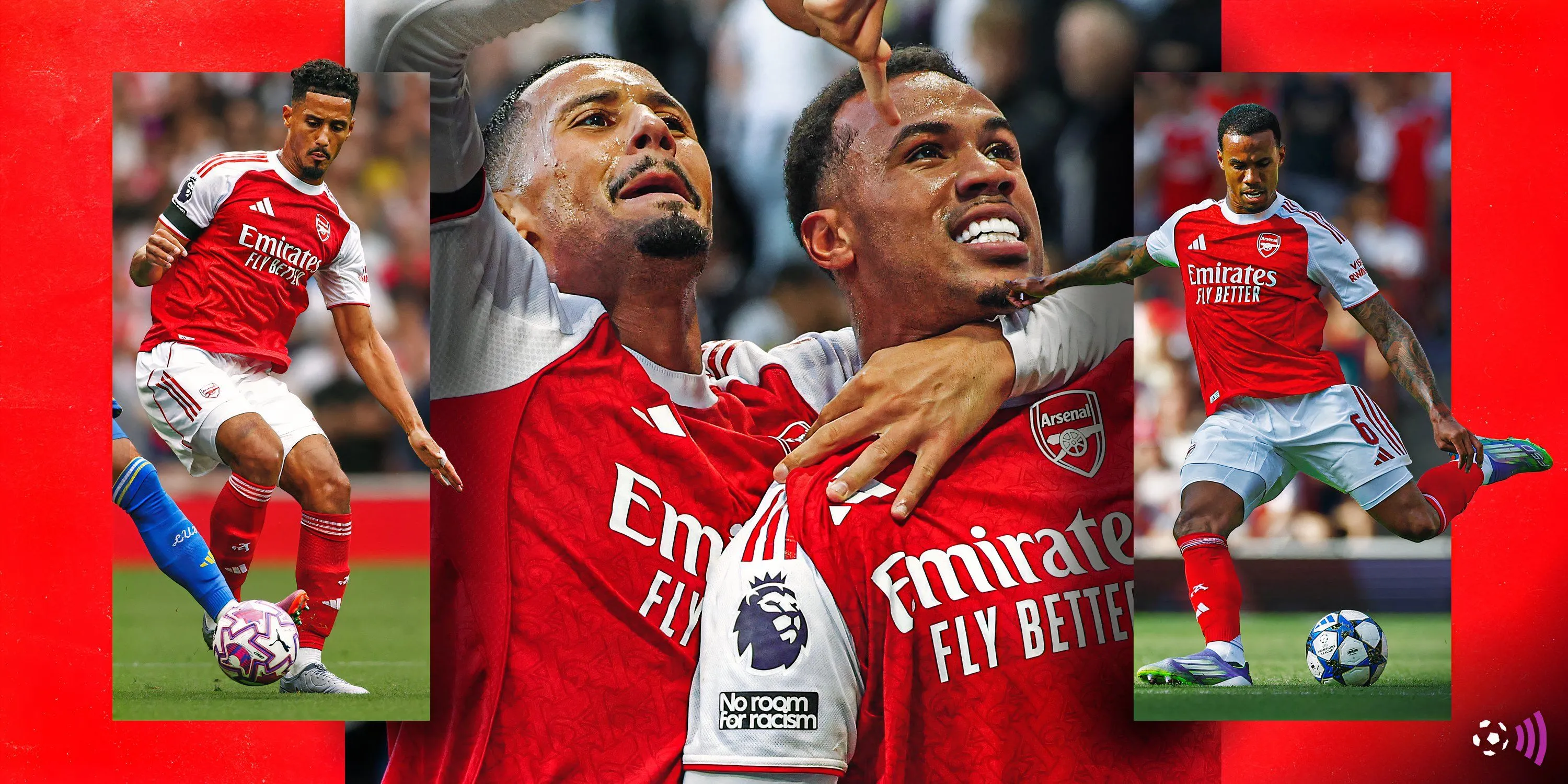 William Saliba và Gabriel của Arsenal trong một tình huống tranh bóng